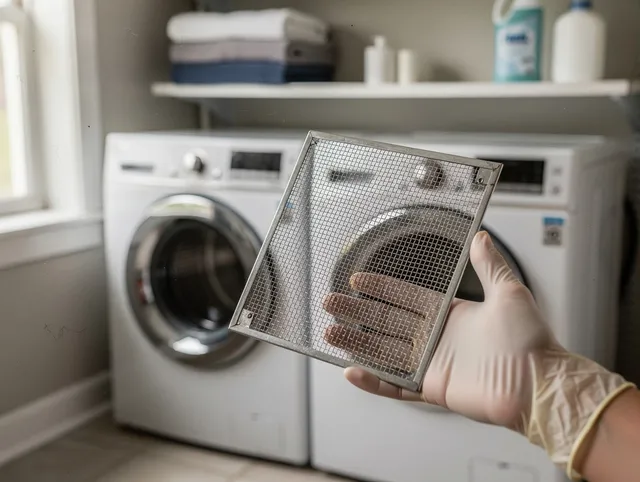 North Olmsted Dryer Vent Cleaning specialist performing detailed lint trap cleaning service in North Olmsted