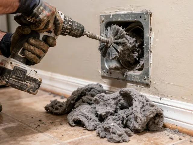 Certified North Olmsted Dryer Vent Cleaning technician performing dryer vent cleaning in North Olmsted