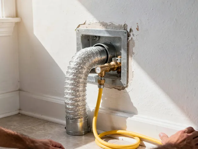 North Olmsted Dryer Vent Cleaning certified technician performing specialized gas dryer vent cleaning in North Olmsted